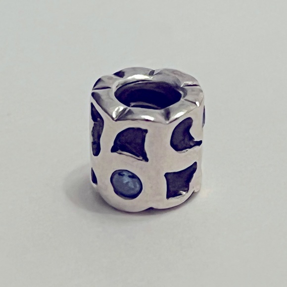 Retired Pandora Blue CZ Cut out Barrel Bead - Picture 1 of 5